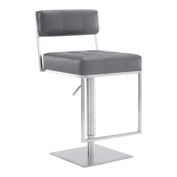 Armen Living Michele Swivel Adjustable Height Gray Faux Leather and Brushed Stainless Steel Bar Stool LCMISWBABSGR - main